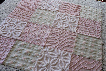 Pink Quilt Squares, Daisy Rosebud Craft Square Set from Vintage Bedspread Fabric, 16 Blocks, 6" x 6" inch