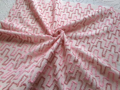 pink skyscrapers vintage chenille fabric: textured 20" x 24" cut piece of sewing material