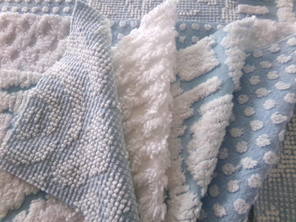 seaside chill chenille fabric squares, 16 vintage blue & white quilt blocks 6" x 6" inch, for pillows, quilting, crafts