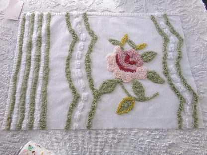 shabby rose chenille fabric, vintage victorian style sewing material, 15" x 22" inch piece, great for applique & pillows