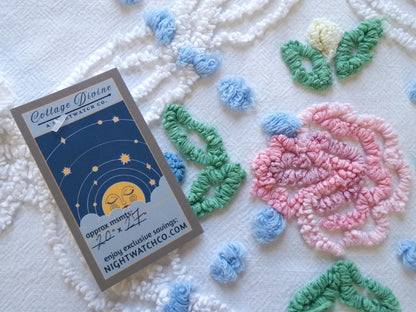 favorite cottage style vintage chenille fabric, pink roses & blue dots, 20" x 27" piece of white sewing material for quilting and crafts