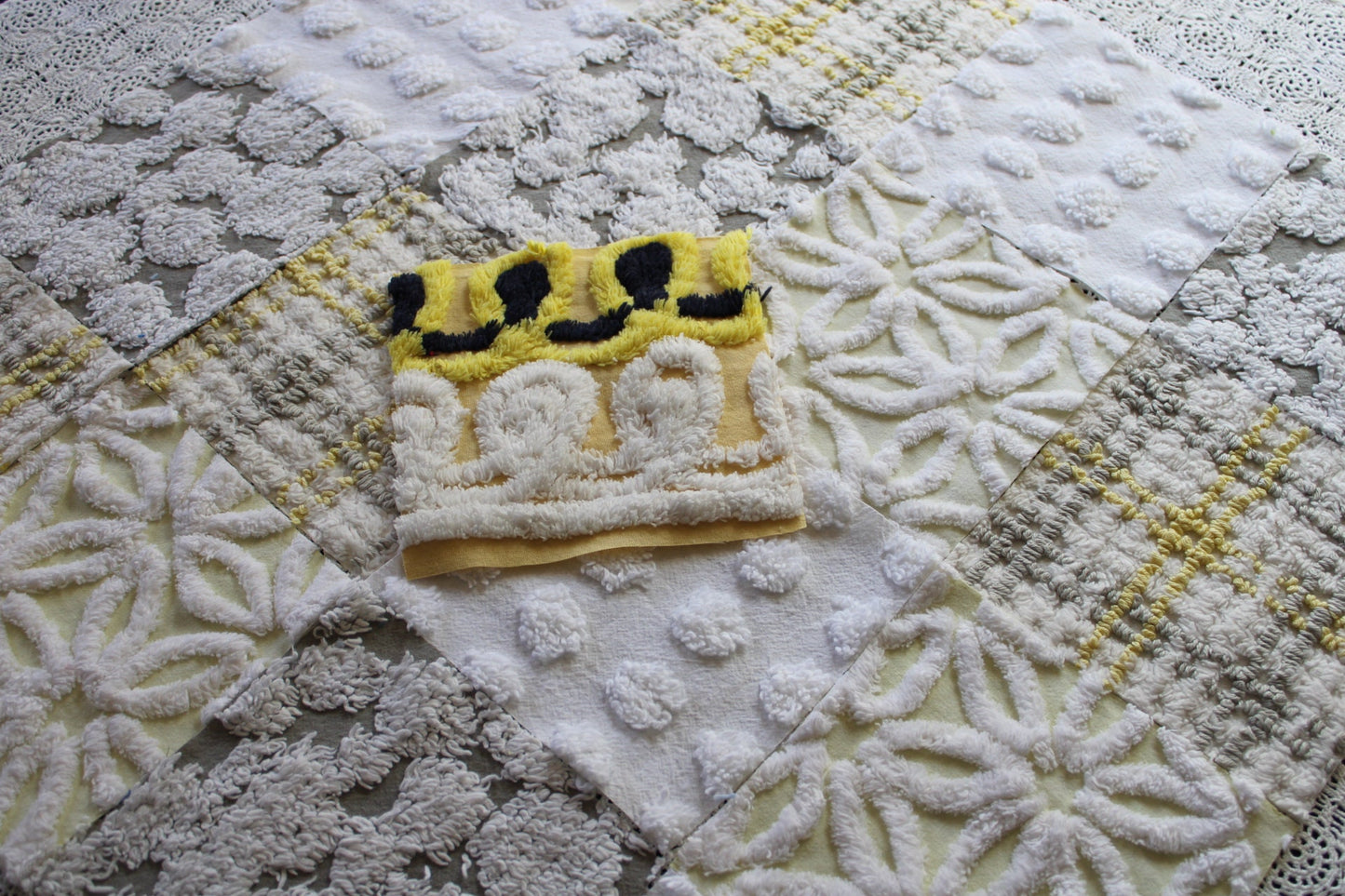 Sun & Clouds Chenille Quilt Squares Set, Rotary Cut from Vintage Chenille Bedspread Fabric, 17 Blocks, 6" x 6" inch each