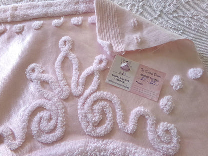 glamorous pink satin fabric piece with chenille tufting, 22" x 25" inch piece of luxury vintage sewing material for arts & crafts