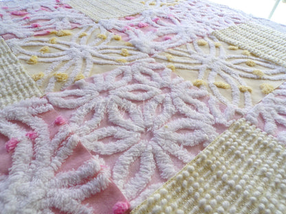 Spring Sparkle Chenille Quilt Squares Set from Vintage Bedspread Fabric, 16 Blocks, 6" x 6" inch