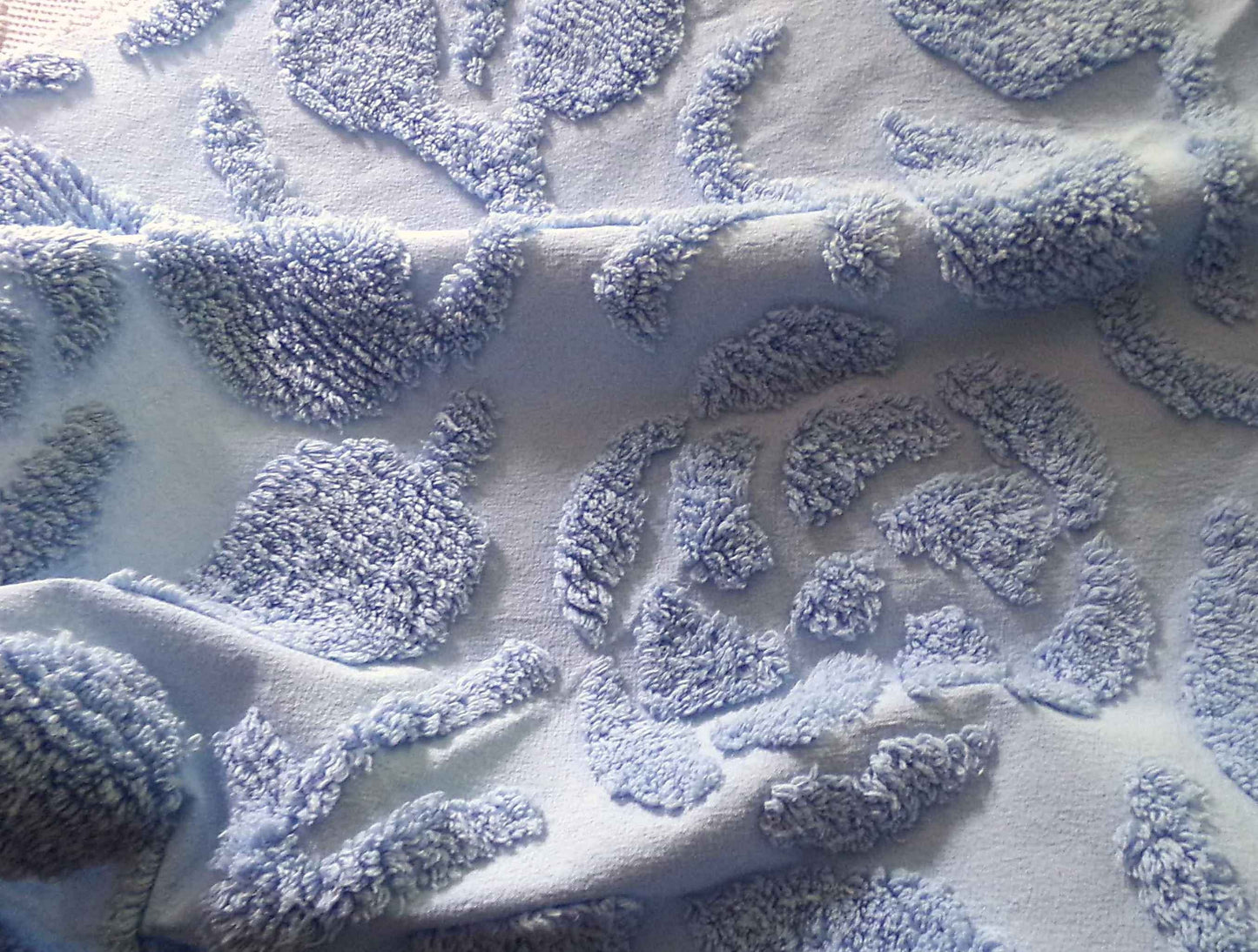 Stylized Roses Vintage Chenille Quilt Fabric, 30" x 26" inch Piece, Soothing Dusky Blue Rose Blooms, 100% Cotton
