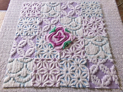 serene chenille fabric squares, dreamy blue, lilac & white, 17 vintage quilt blocks 6" x 6" inch, for pillows, quilting, crafts
