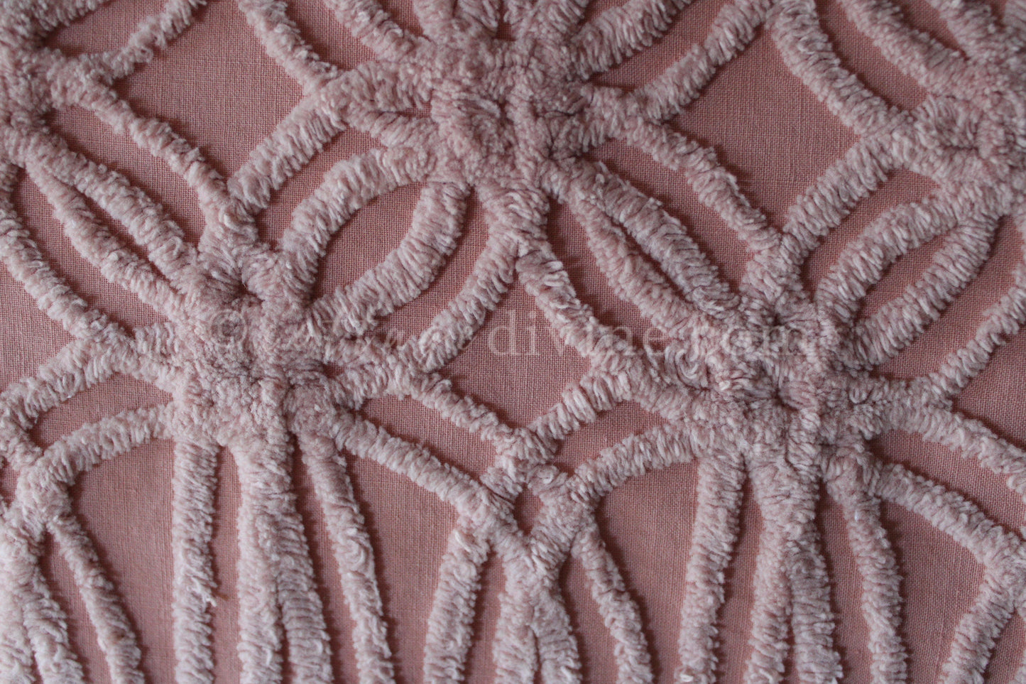 Beautiful Rosy Vintage Chenille Fabric Piece, 24" x 25" inches, Old Fashioned Wedding Rings & Cathedral Stripes