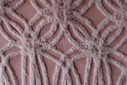 Beautiful Rosy Vintage Chenille Fabric Piece, 24" x 25" inches, Old Fashioned Wedding Rings & Cathedral Stripes