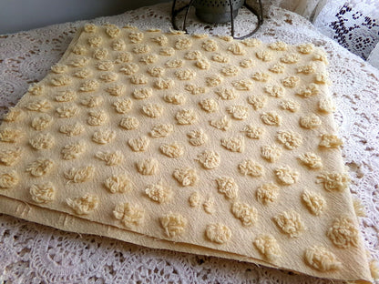 puffy gold pops vintage chenille fabric, boho style sewing material for handmade chenille quilts & crafts, 20" x 24" piece