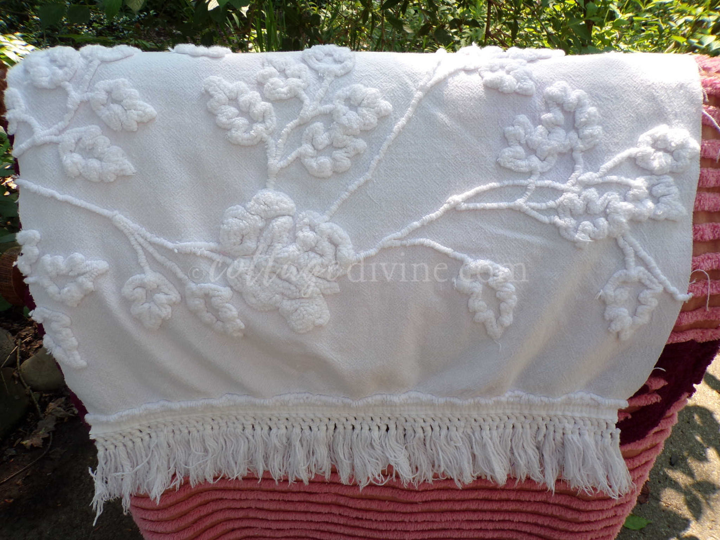 Lovely Ivy Rose Vintage Chenille Fabric Material, 12" x 20" inch Piece, for Fiber Arts, Small Pillow Covers, Crafts & Quilting