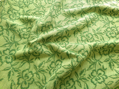 grecian green rose vintage woven fabric, gothic floral design w/ scallop fringe trim edge, 19" x 24" cut piece great for small bags