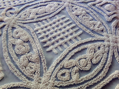Shabby Chic Vintage Fabric, Porcelain White Rose Floral Chenille on Cloud Blue Cotton, 24" x 30" inch Piece, So Pretty in Pillows & Quilts