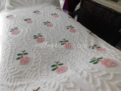 Heirloom Rose Vintage Chenille Bedspread, Full Size, JELDI AUSTRALIA, Cotton, Ruffled Skirt