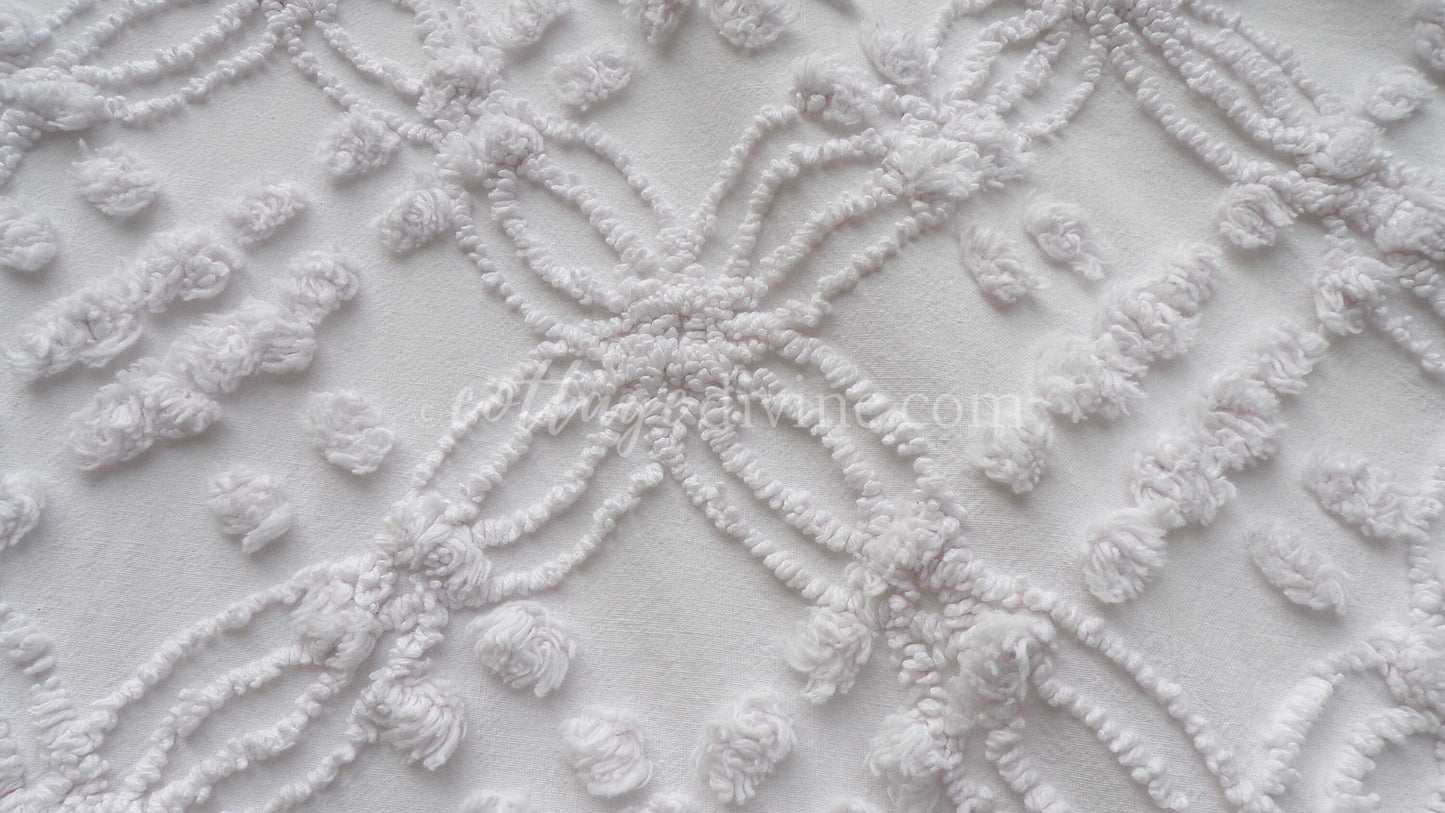 Farmhouse White Vintage Chenille Fabric Piece, 20" x 24" inches, Versatile & Neutral in Quilts and Pillows