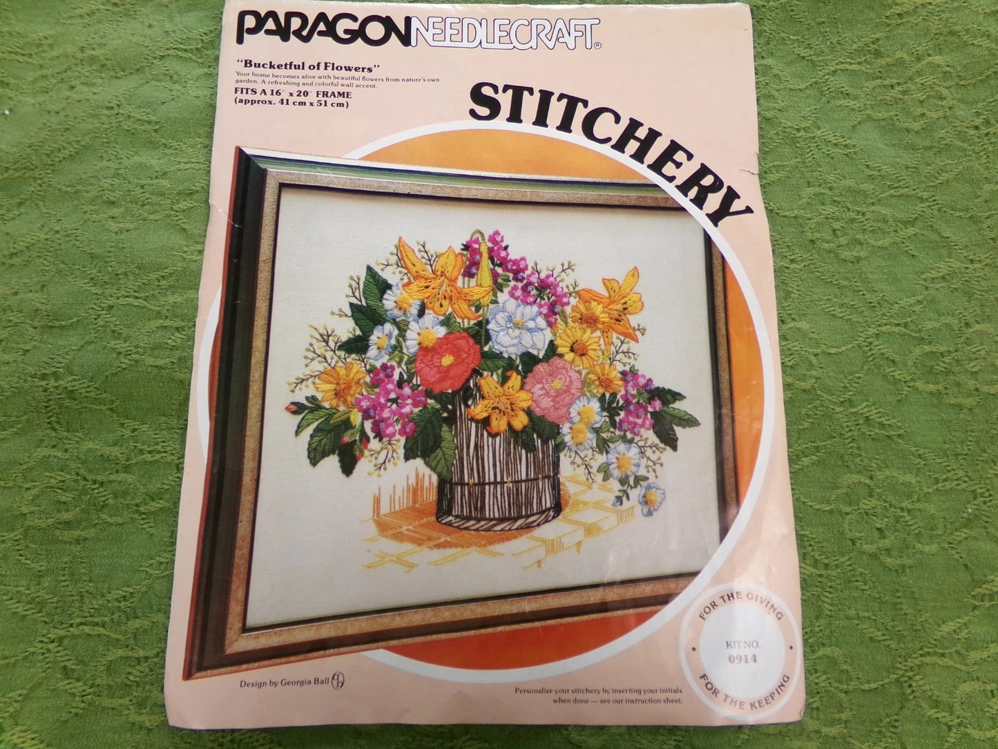 INSTRUCTIONS ONLY for Bucketful of Flowers Vtg Crewel Embroidery Paragon 0914