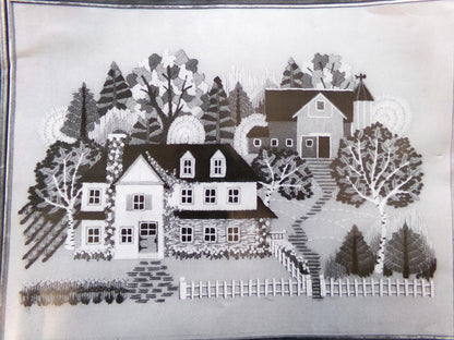 FARM SCENE Vintage Crewel Embroidery Kit Hippie Country House, Paragon Needlecraft Stitchery, Kit# 0613X, Design by Doris Chaconas