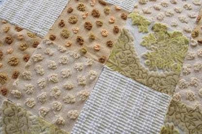 Golden Glow Chenille & Velvet Quilt Squares Set, from Vintage Bedspread Fabric, 16 Blocks, 6" x 6" inches each, Shades of Gold, Yellow