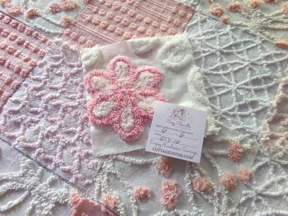 Think Pink Chenille Fabric Squares Set, 17 Vintage Quilt Blocks, 6" inch in Pinks & White