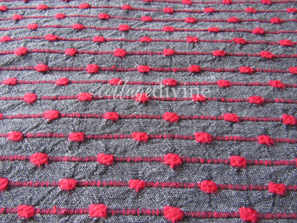 Chic Charcoal Red Pinstripe Vintage Woven & Chenille Fabric Piece, Reversible Bates Design for quilting, sewing, crafts, 17" x 35"