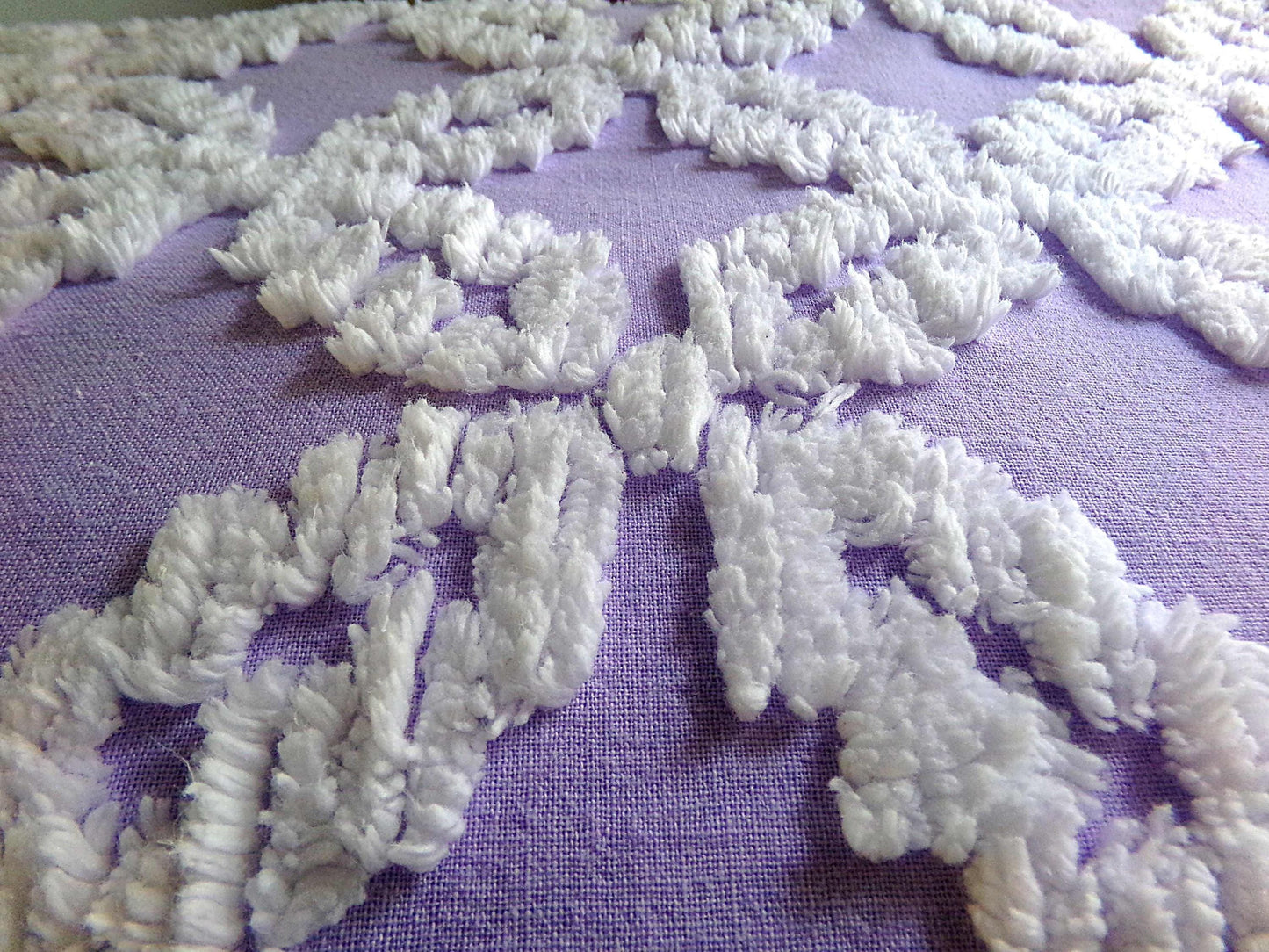 Sculpted Lavender Petals Vintage Cotton Chenille Fabric, Geometric Floral Design, 20" x 24" inch Piece, Lovely in Springtime Quilts, Pillows