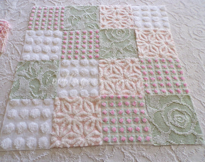 Spring Blossoms Vintage Quilt Squares Kit from Chenille Bedspread Fabrics, 6" Blocks, Qty 16