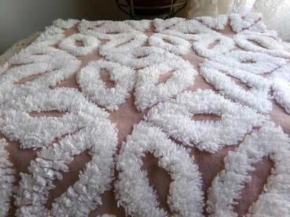 Mocha Daisy Vintage Chenille Fabric, 19" x 25"' inch piece, 100% Cotton, Big Fluffy White Daisies