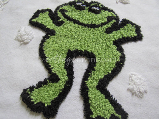 Jumping for Joy Frog Retro Vintage Novelty Chenille FABRIC PIECE, 12.5" square