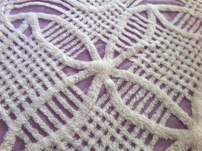 Lavender & White Vintage Chenille Fabric, 26" x 25" inch Piece, Geometric Wedding Ring Design