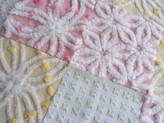 Spring Fling Chenille Quilt Squares Set from Vintage Bedspread Fabric, 16 Blocks, 6" x 6" inch