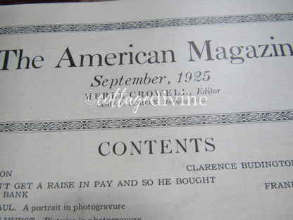 The American Magazine, Antique September 1925 Issue, Vintage Advertising History, Clarence Budington Kelland