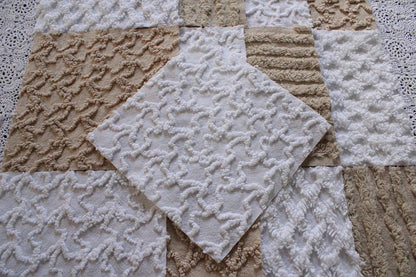 On Trend Neutral Chenille Fabric Squares for Quilting & Crafts in Versatile Sand, Vintage Mocha, White - 16 Rotary Cut Blocks, 6" x 6" inch