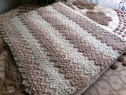 Vintage Chenille Fabric in Toasted Mocha & Vanilla Cream, 19" x 25" inch Piece, Texturized Zig Zags