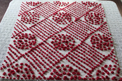 Diamond Circle Puffs Vintage Chenille FABRIC PIECE, 22" x 26" inches, Handtufted Diamond Circle Puffs