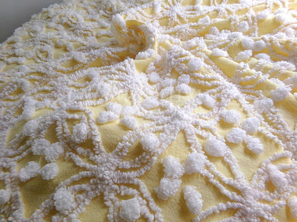 Sunny Yellow Vintage Chenille Fabric, White Geometric Wedding Ring & Pop Design, 20" x 24" Inch Piece, Popular in Handmade Quilts