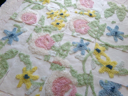 vintage chenille fabric squares, "bursting with flowers" set of 16 floral 6" quilt blocks for quilting, crafts, sewing
