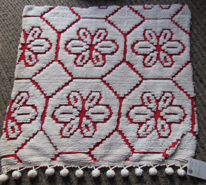 Snow White Daisy Vintage Chenille Fabric, Red Cotton Sewing Material, 22" x 24" Cut Piece