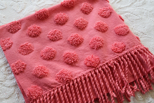 Zesty Jumbo Watermelon Pops Vintage Style Chenille Fabric, Wideset Coin Pop Design, 22" x 26" inch piece with fringe