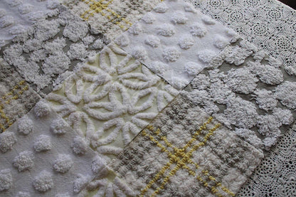 Sun & Clouds Chenille Quilt Squares Set, Rotary Cut from Vintage Chenille Bedspread Fabric, 17 Blocks, 6" x 6" inch each