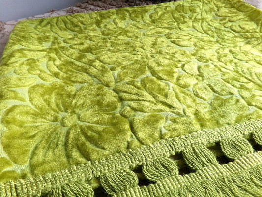 Vintage Cut Velvet Fabric, Bewitching Golden Green Shimmer Sculpted Florals, 24" x 18" inch Piece