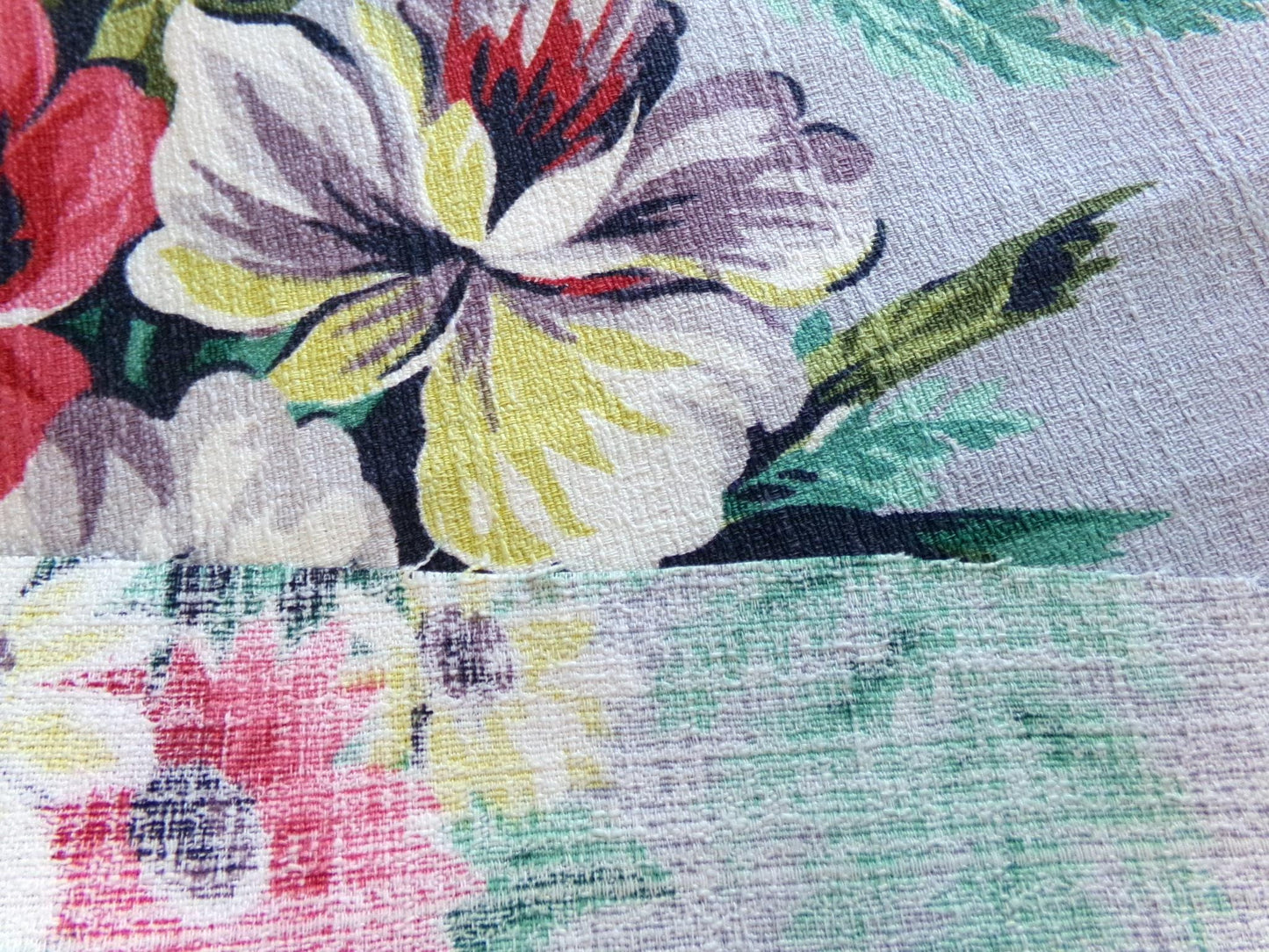 Silver Grey Botanical Vintage Barkcloth Fabric, Tropical Exotic Floral Print, 22" x 24" inches, Ideal Fabric Piece for Pillows