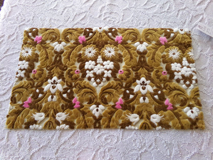 vintage cut velvet fabric, chocolate caramel Bates tapestry chenille, 12" x 21" inch piece, great sewing material for small bags